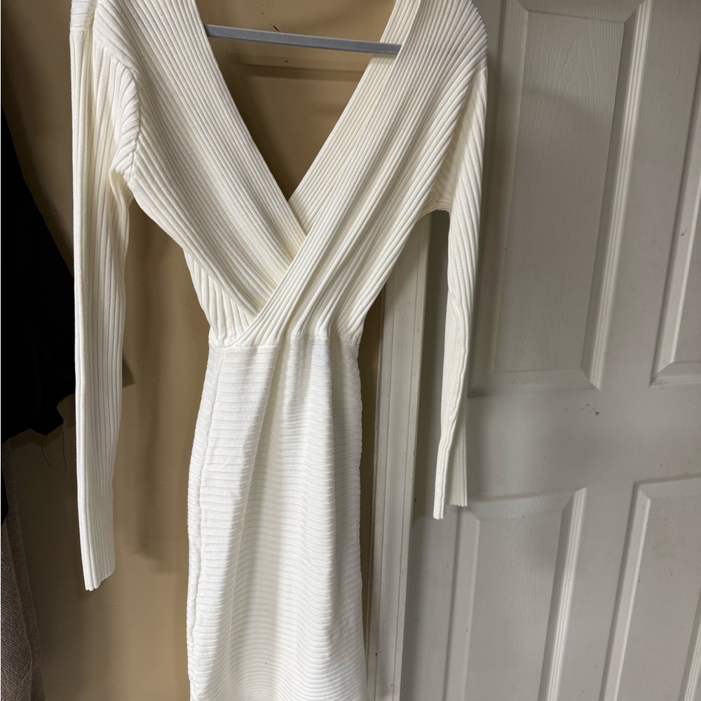 Windsor White Long Sleeve Ribbed Dress